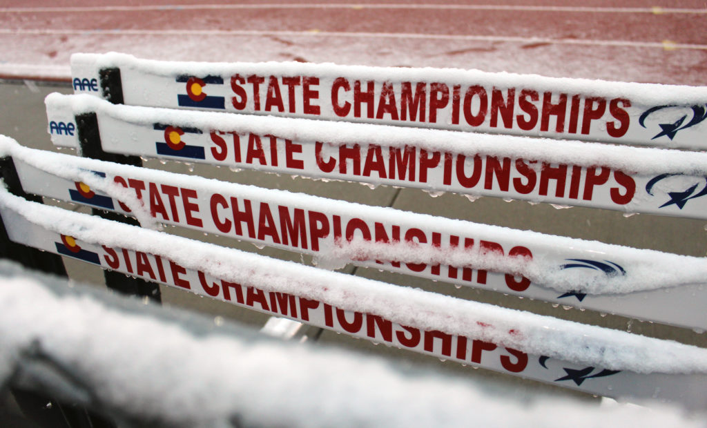 State track Jeffco Stadium snow