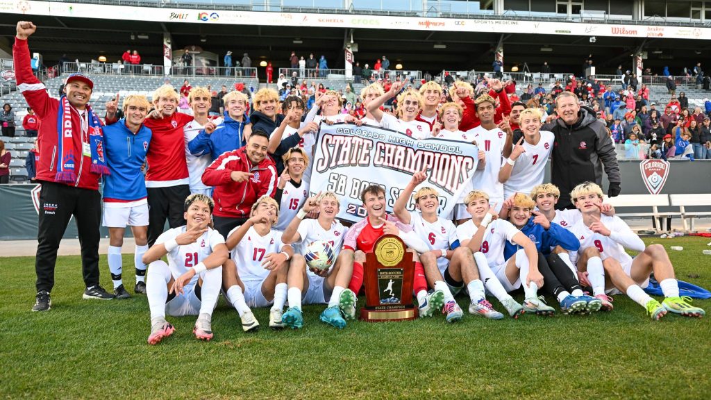 Cherry Creek team photo after winning the 5A boys soccer state championship