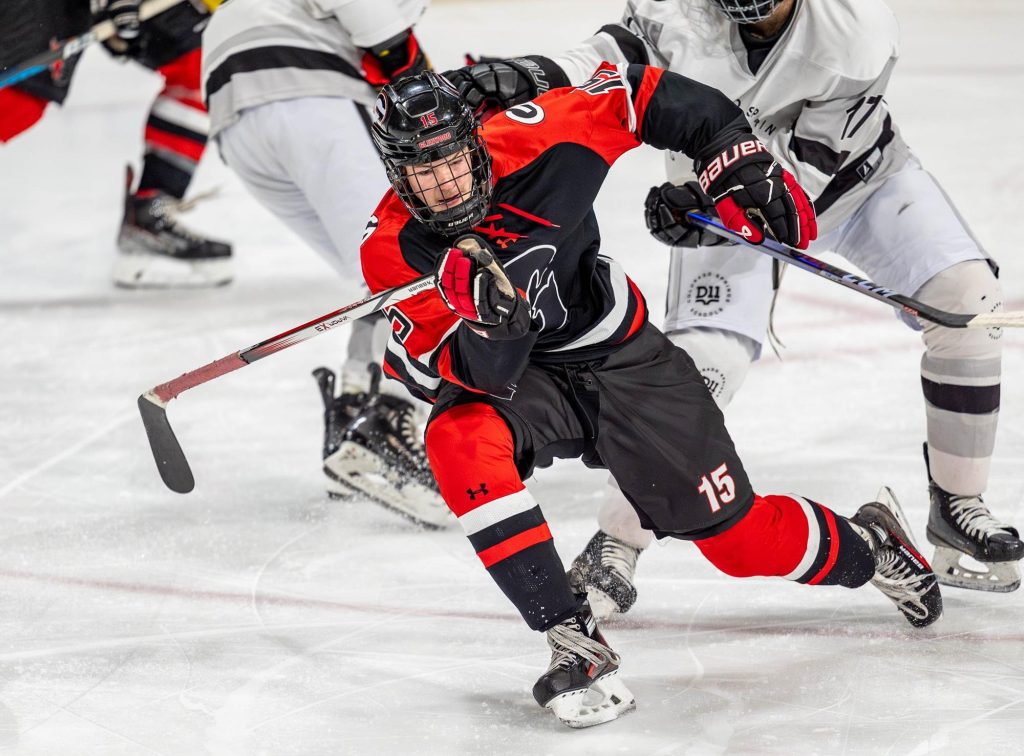 Jacob Stockdill skates for Glenwood Springs in a 2024-25 game.