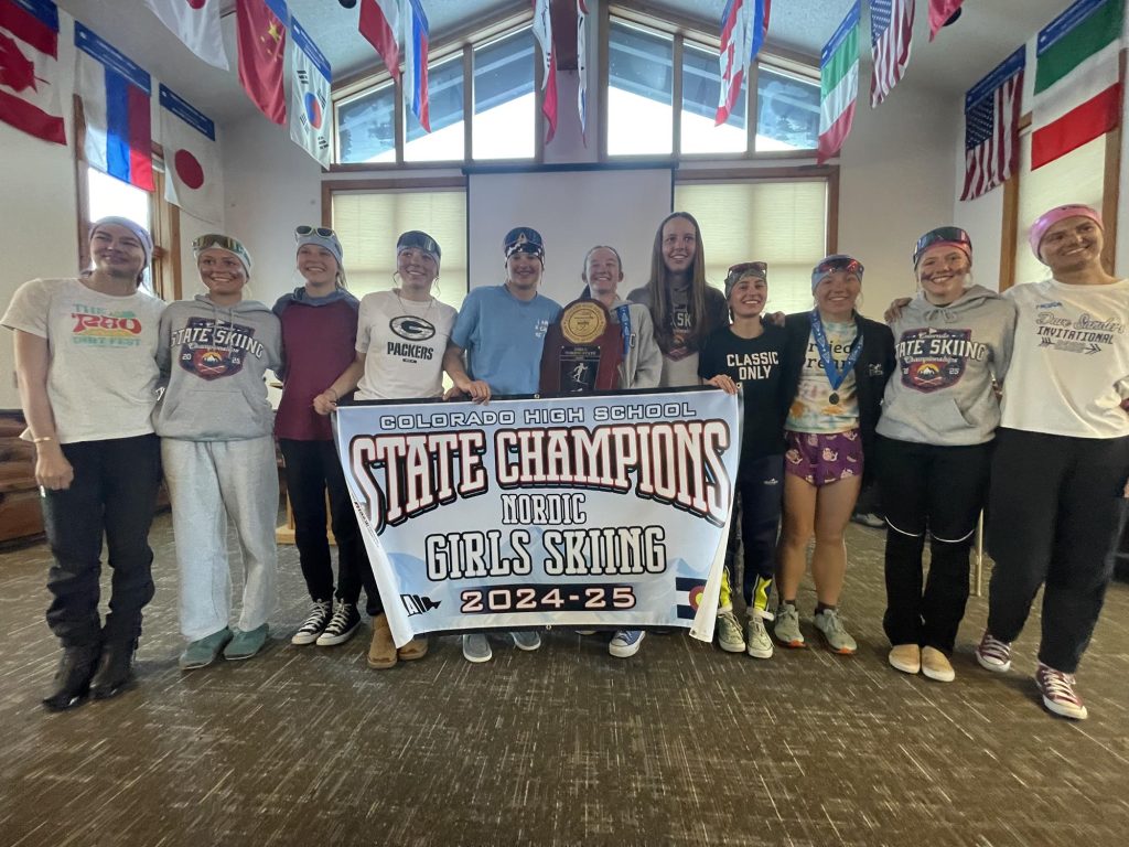 Lake County girls Nordic team photo after winning the 2025 state championship