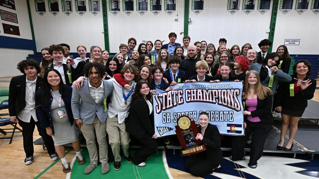 Denver East team photo after winning the 2025 5A Speech and Debate State Championship