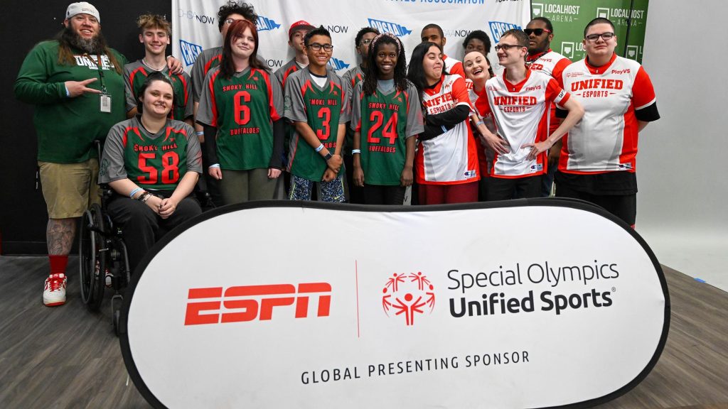 Smoky Hill and Rangeview Unified Mario Kart Teams pose at the Spring 2024 Esports state championships