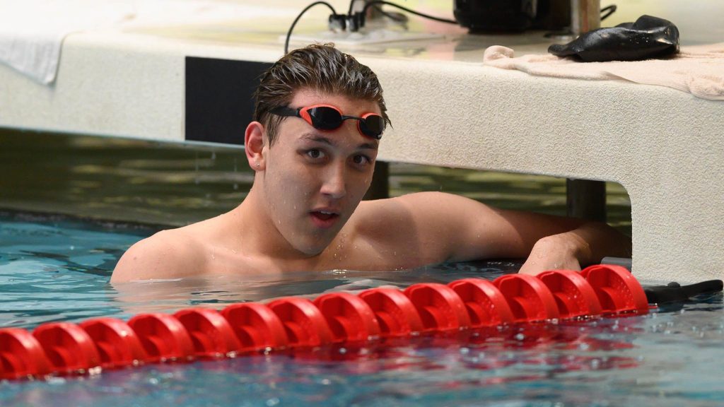 James Story of Silver Creek in the pool after finishing a race at the 2024 state swimming championships.