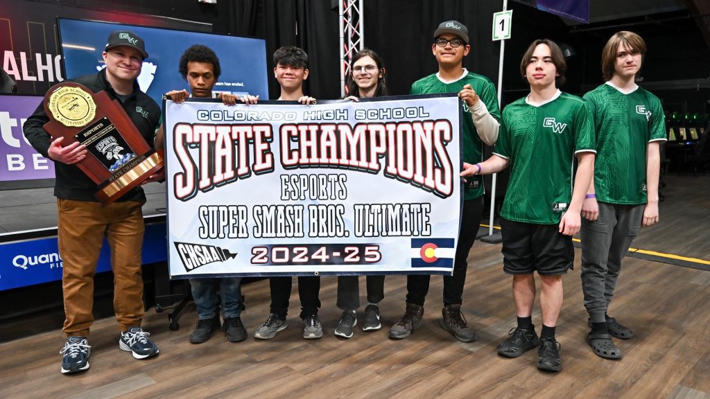 George Washington Esports team photo after winning the Super Smash Bros. state championship