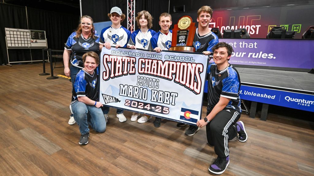 Highlands Ranch Esports team photo after winning the Mario Kart state championship