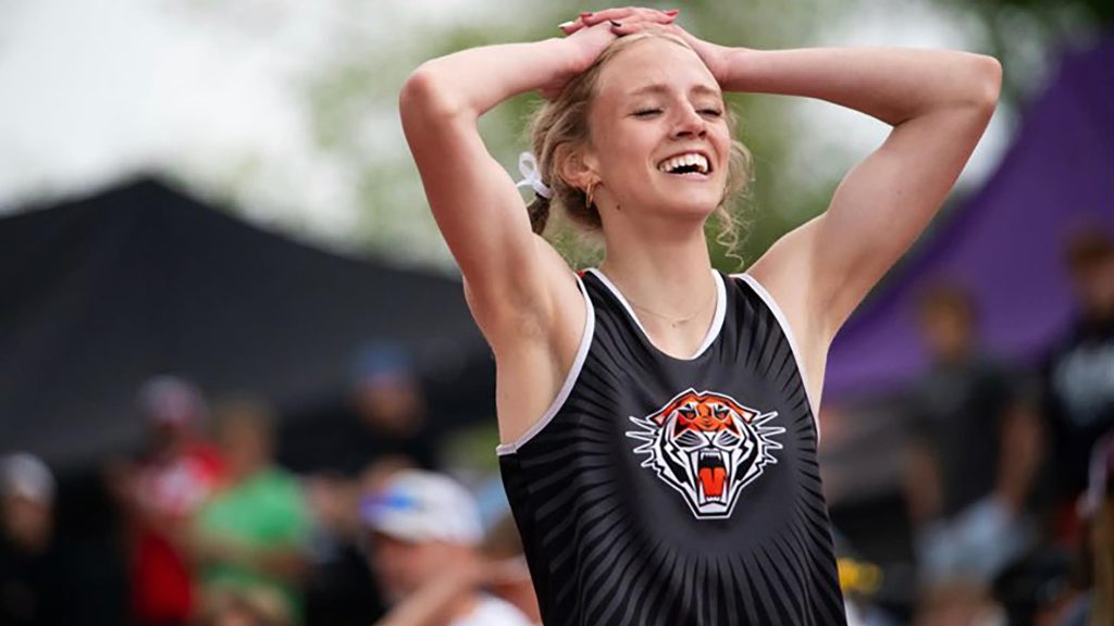 Roxy Unruh celebrating after winning an event