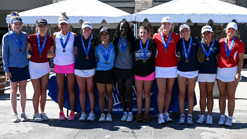 4A girls top 10 individuals pose after the state golf tournament