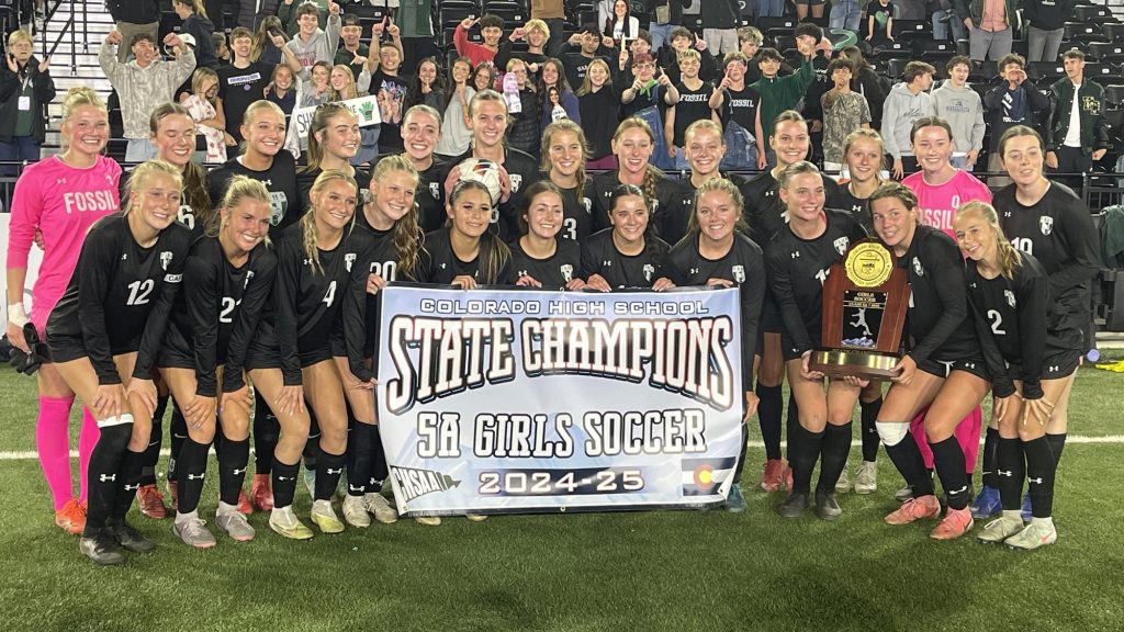 Fossil Ridge team photo after winning the 5A girls soccer state championship
