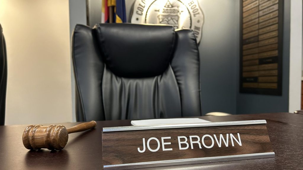 Board of Directors President Joe Brown name plate with gavel