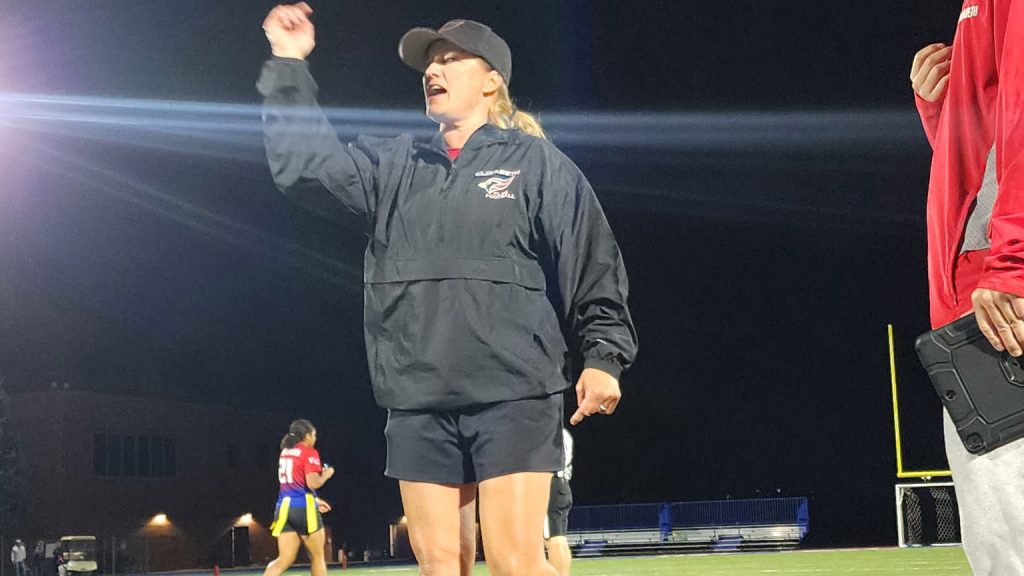 Summer Katzoff of Elizabeth coaching flag football