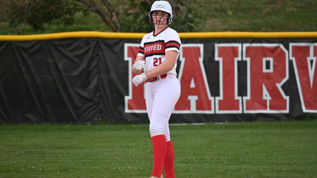 Julia Savage of Fairview at second base during a softball game