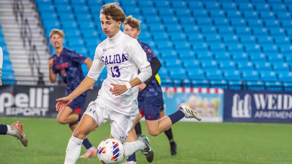 Mateo Tressler of Salida has the ball during the 2024 2A state soccer championship