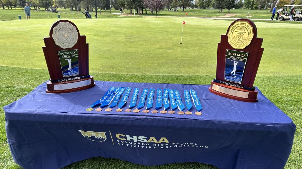 2A Boys Golf State Championship trophies and medals