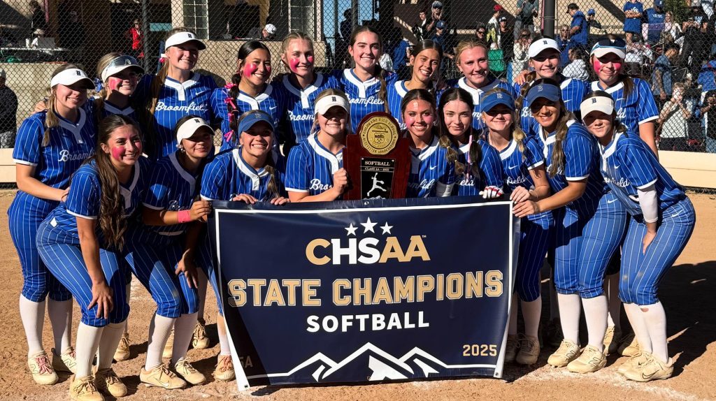 Broomfield softball team photo after winning the 2025 5A state championship