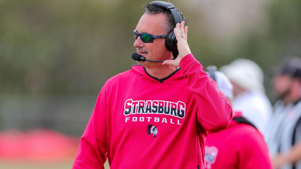 Strasburg coach Brian Brown during a 2023 game
