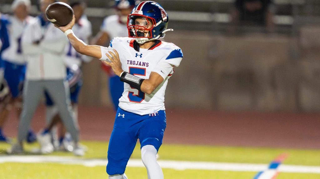 Fountain-Fort Carson quarterback Jaylen Martin throwing a pass.