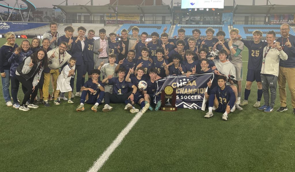 Mullen team photo after winning the 4A boys soccer state championship