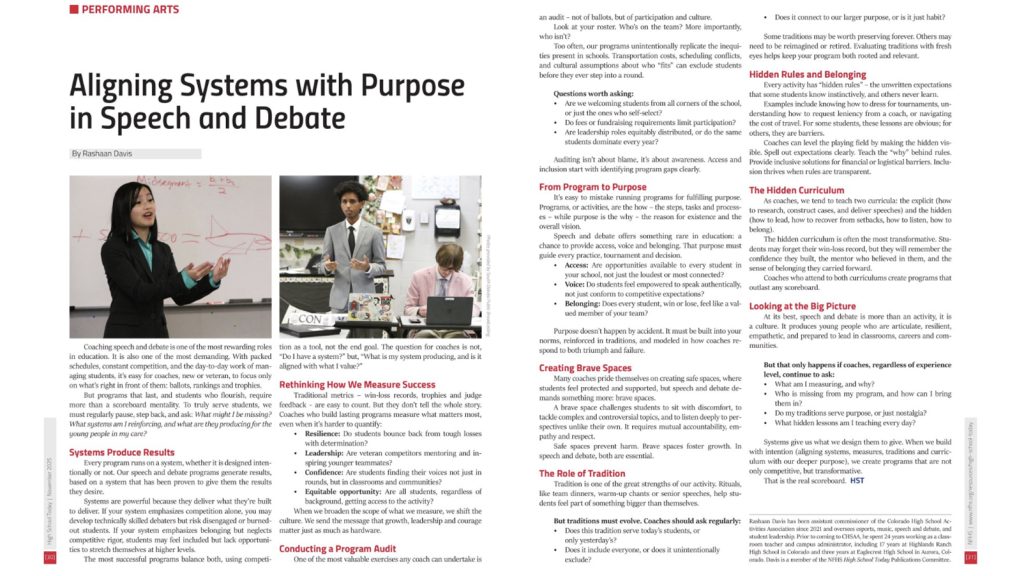 High School Today - Speech & Debate story, November 2025