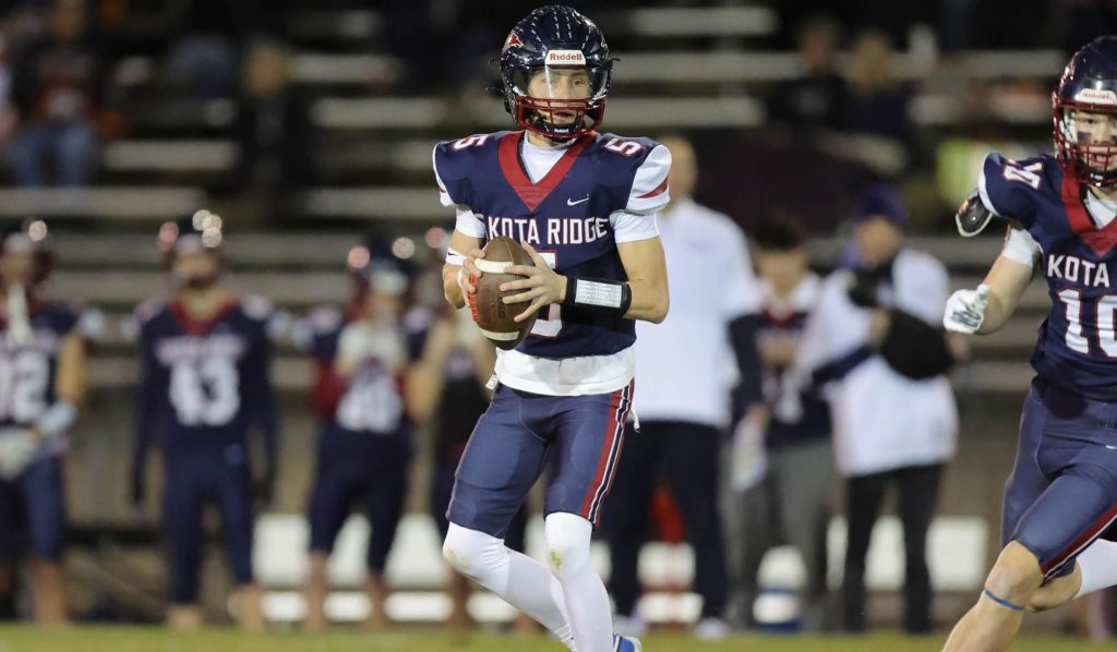 Dakota Ridge quarterback Kellen Behrendsen looks for an open receiver
