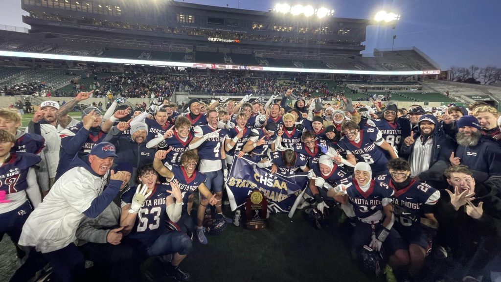 Dakota Ridge team photo after winning the 4A state football championship