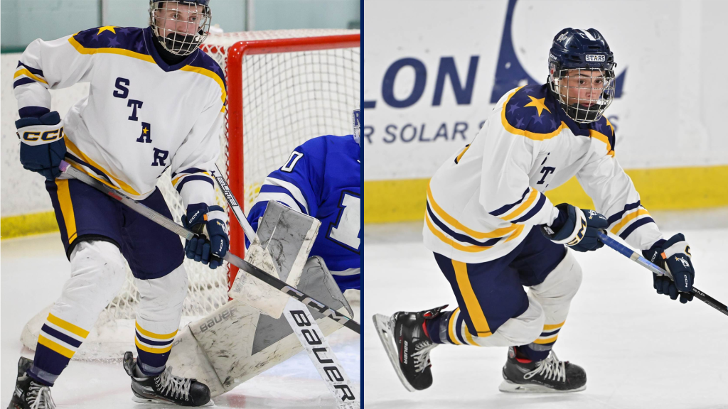 Graphic with PSD hockey players London Salmela (left) and Jorgan Bliss