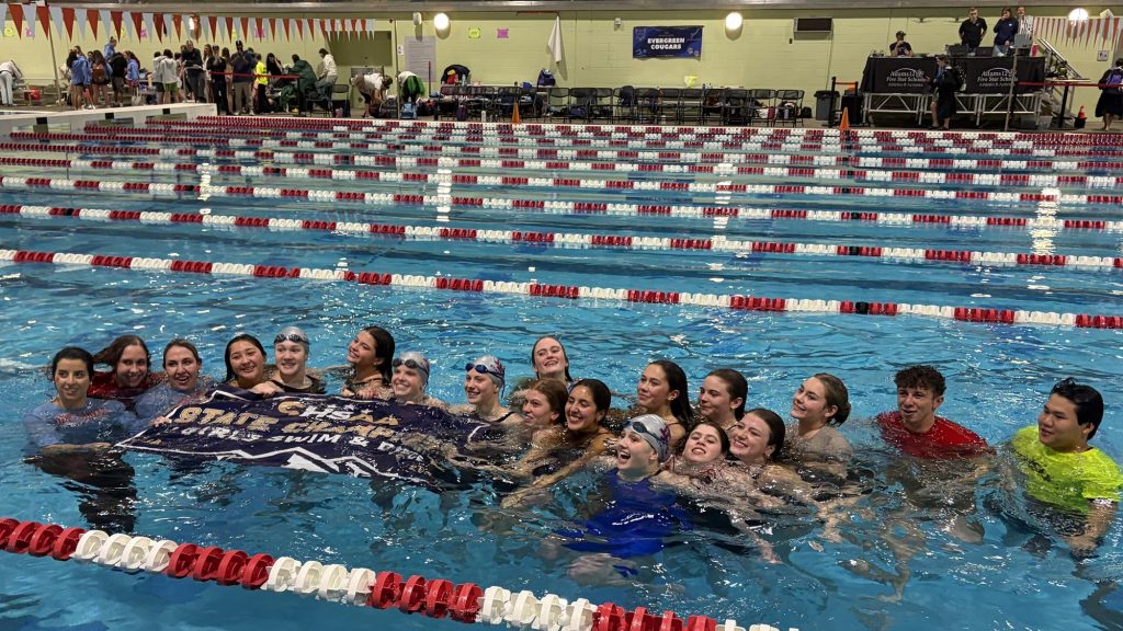 Kent Denver team photo after winning the 3A girls swimming & diving state championship